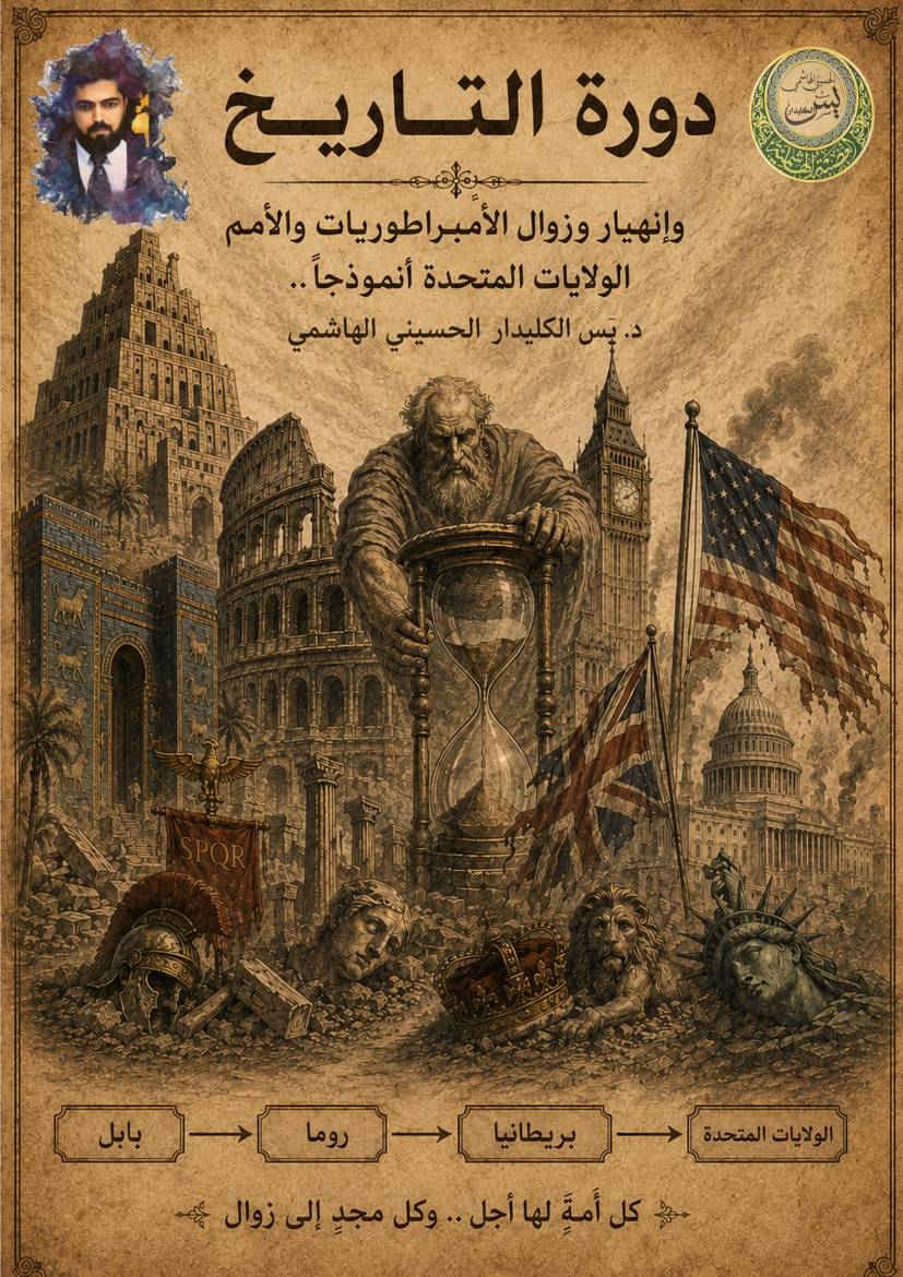 غلاف كتاب دورة التاريخ، وإنهيار و زوال الإمبراطوريات والأمم للمؤلف د. ياسين الكليدار الحسيني الهاشمي
